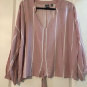 Pink and white tie front blouse sz XXL